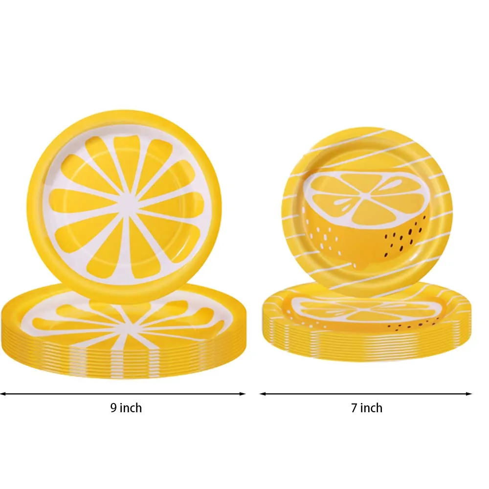 2024 Yellow Lemon Theme Lovely Party Disposable Tableware 7/9 Inch Paper Plates Cups Birthday Baby Shower Decoration Party Suppl