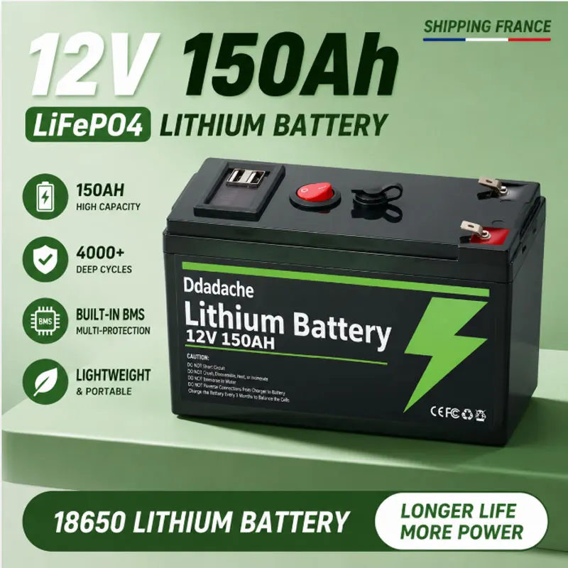 Magazyn UE Szybka Lokalna Wysyłka Akumulator Litowy LiFePO4 12V 150Ah Wbudowany BMS z Portem USB Akumulator Solarny o Długim Cyklu Do Ładowania Solarnego Echosondy do Ryb Łowiących Użytkowanie Morskie