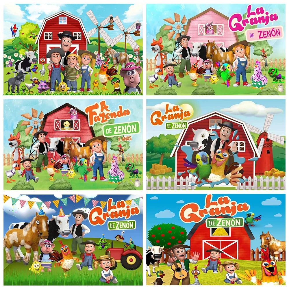 

Cartoon Farm Barn La Granja de Zenon Theme Backdrop Children Birthday Party Decorations Background Photozone Props Poster Gifts