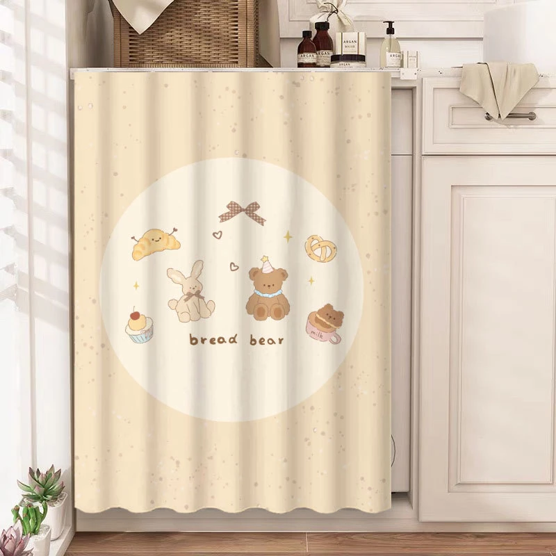 VIKAMA Cute Bread Bear Cabinet Cover Curtain Self Adhesive Half Curtain 2026 New for Bedroom Kitchen Living Room Home Decor
