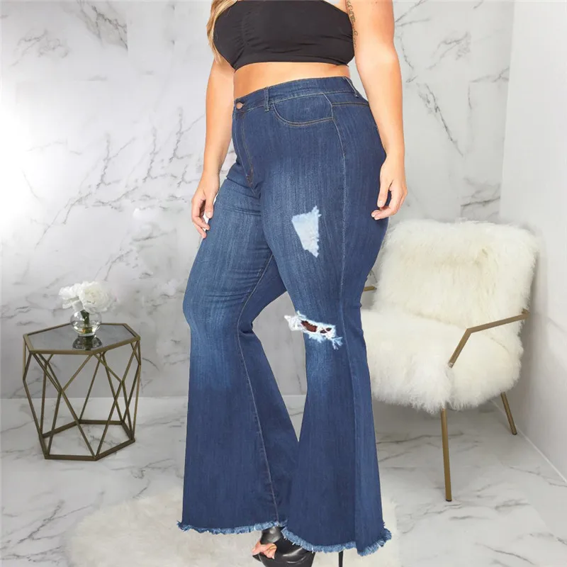 Celana Jeans Kasual Wanita Ukuran Besar XL5XL Celana Jeans Wanita Ukuran Besar Model Micro Flared Pinggang Tinggi Celana Panjang Vintage Waed