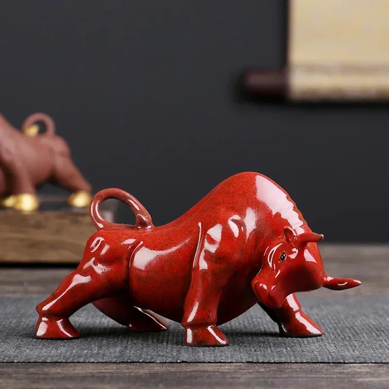 Ceramics Wall Street Bull Statue, Handmade ，Home living room tea room domineering decorations Fortune Statue best gift