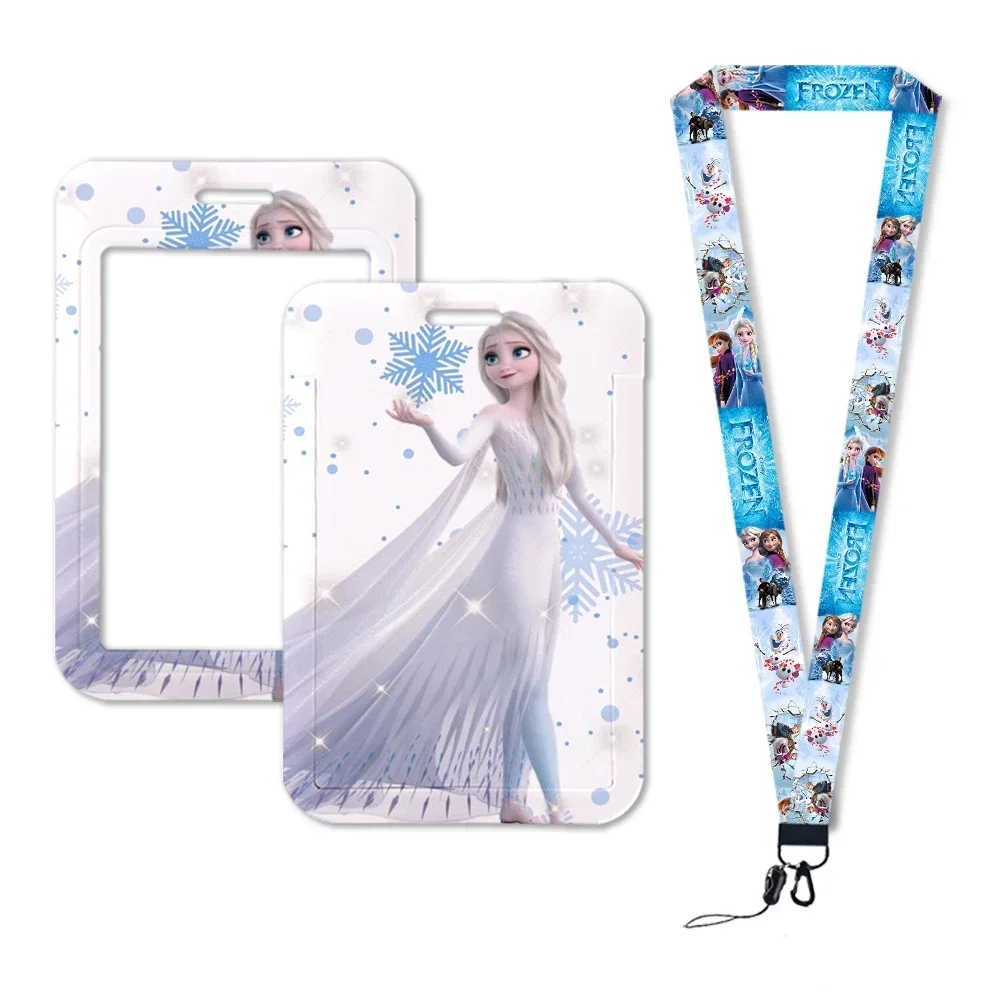 Disney-Elsa Anna e Olaf Lanyards para ID e Cartão de Crédito, Princesa Elsa, Cover Pass, Mobile Phone Charm, Neck Straps, Badge Holder, Gifts, Frozen 2