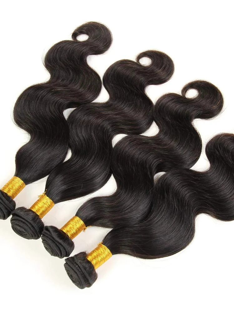 Body Wave Bundles Brazilian Hair Weave Human Hair Extensions Virgin Hair 30 Inch Raw Hair Natural Black 3 Bundles Deal for Women