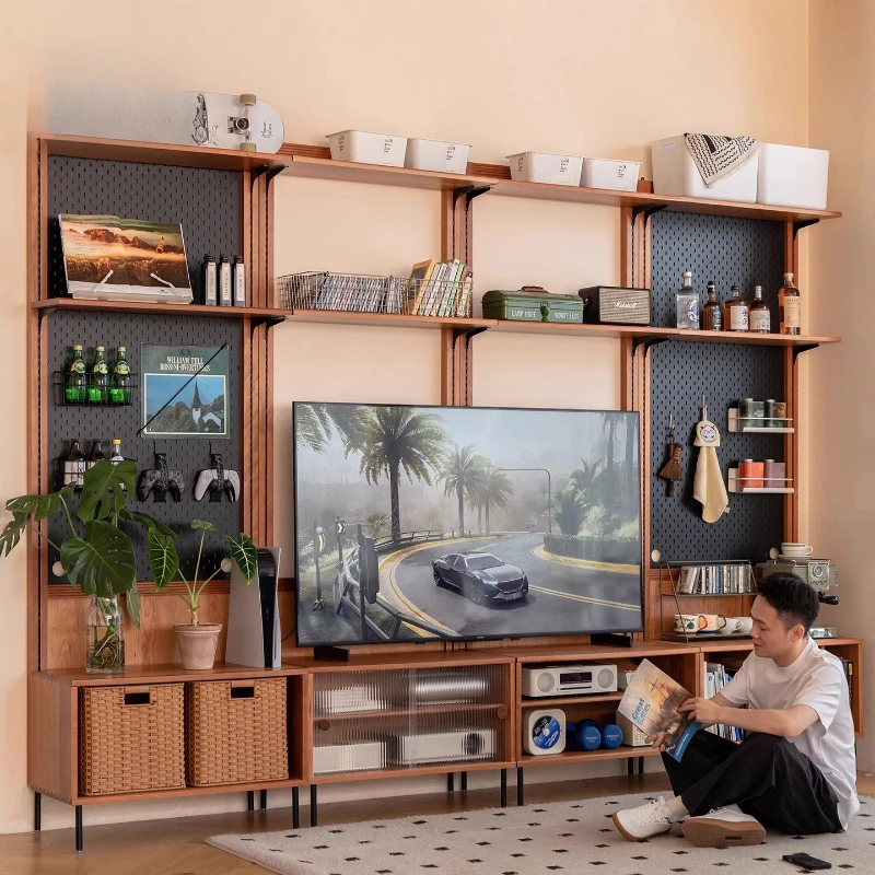 

Wall shelf wall hole board cherry wood baffle solid wood bookshelf shelf TV wall