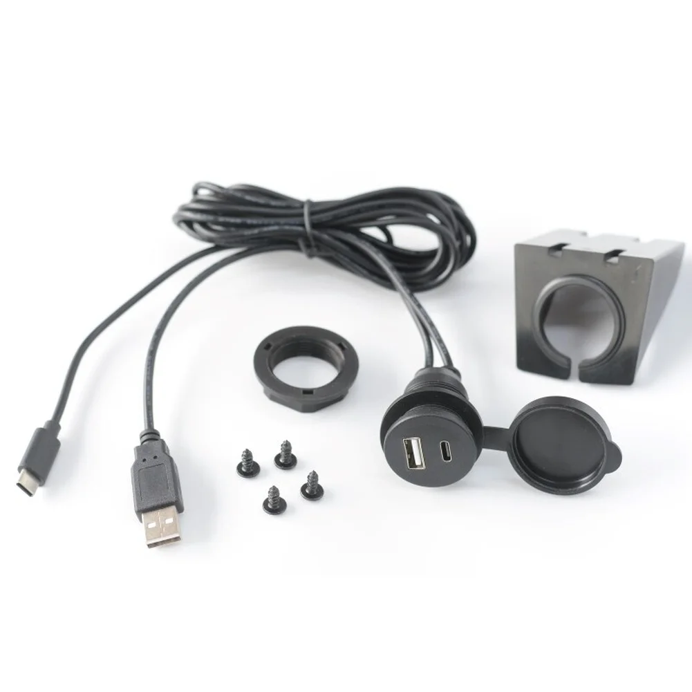 Male to Dual USB for A + Female Flush Mount Car Cable 150cm Waterproof for EV RV Motorcycle Audio Setup  Male