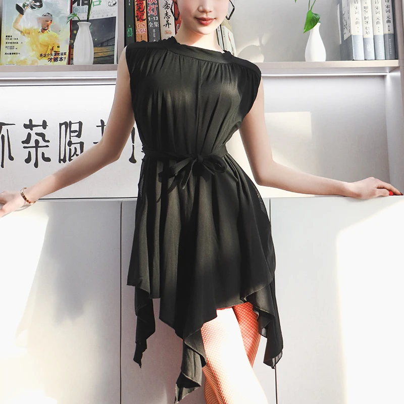 

Women Latin Dance Dress Summer Black Sleeveless Dancing Dress Standard Loose Training Dancewear Modal Practice Clothes VDL3404