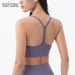 SOISOU Nylon Sexy Top Women Bra Gym Sports Yoga Fitness Bra For Women Elastic Breathable Female Underwear Chest Pad Removable