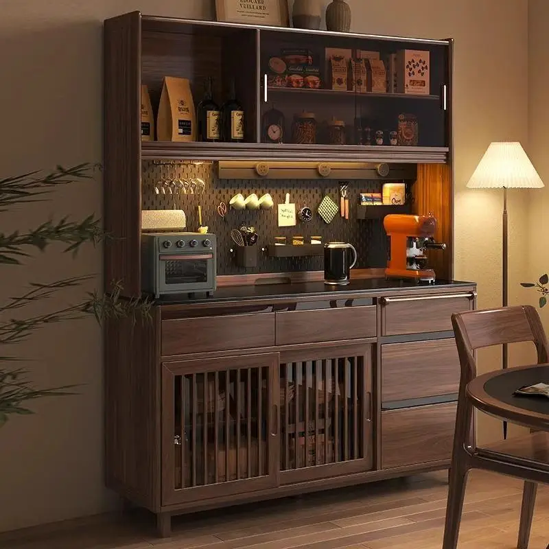 Black walnut side cabinet High cabinet Multifunctional restaurant Wine cabinet Integrated locker against the wall