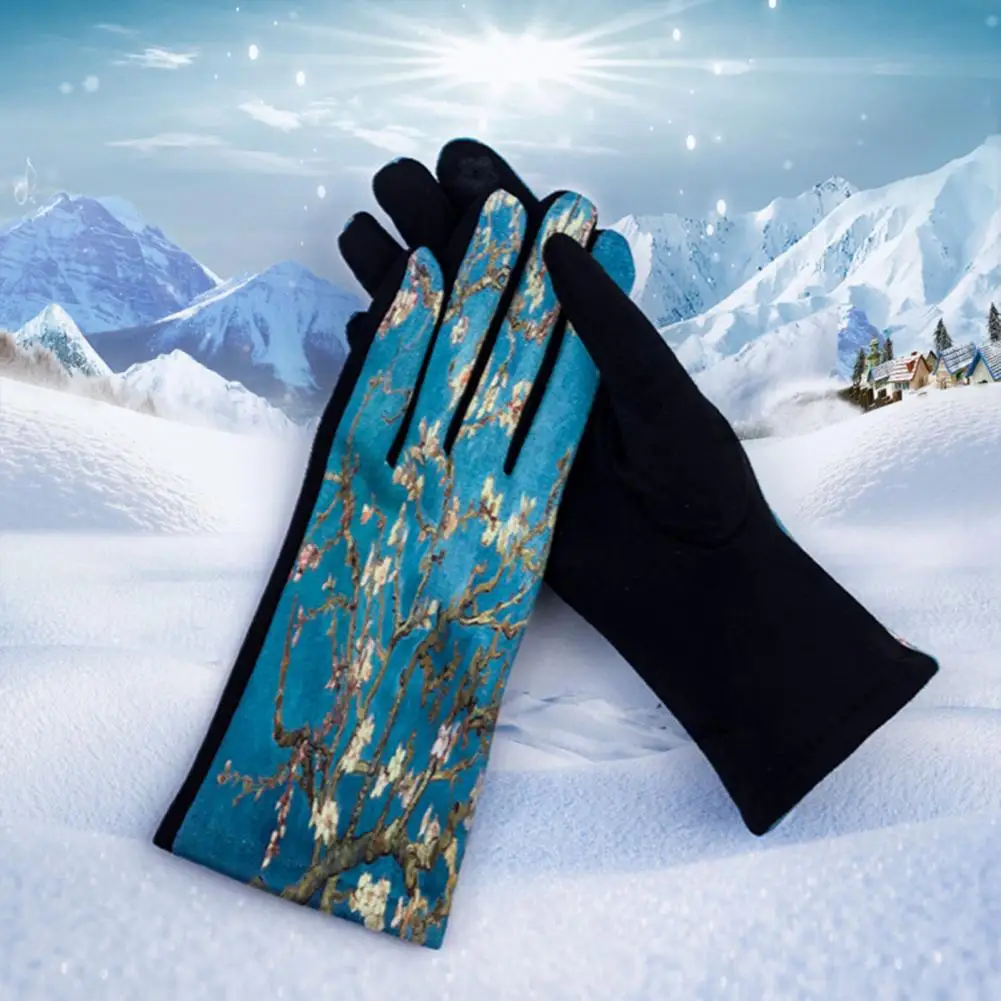 1 Pair British Style Winter Gloves Oil Painting Printing Coldproof Women Accessories Ladies Casual Gloves For Skiing 겨울 장갑