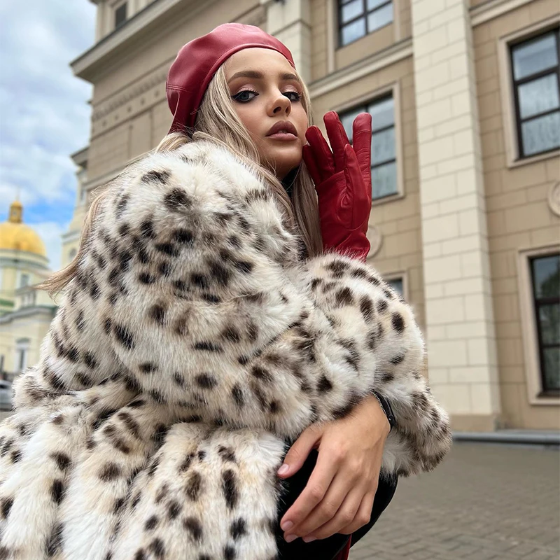 Exclusivo inverno 2024 longo com cinto leopardo falso casaco de pele de raposa casacos femininos senhoras elegante rua moda fofo jaqueta de pele de
