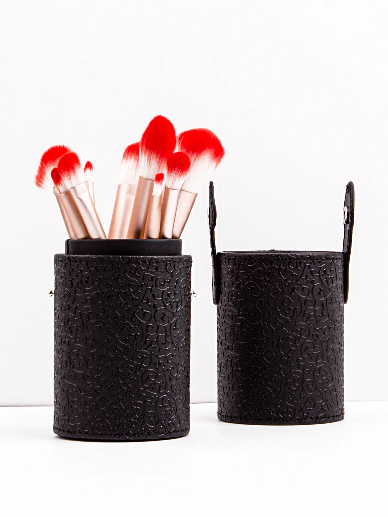 Elegant Pattern Portable Pu Leather Makeup Brush Cup Tube Holder Travel Cosmetic Container Tool