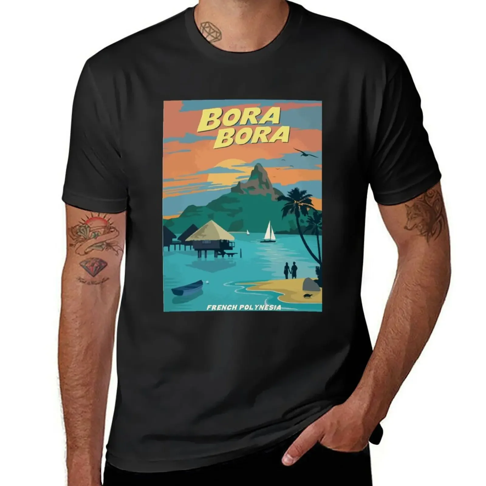 

Bora Bora - Retro Travel Vintage Art T-Shirt Aesthetic clothing summer top tops shirts graphic tees outfits for men