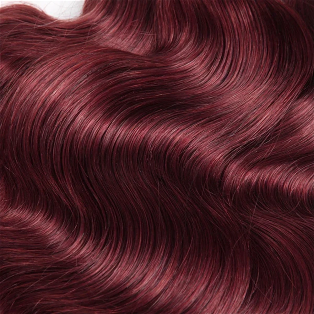 Bundel gelombang tubuh 99J Burgundy 100% rambut manusia berwarna ekstensi rambut Remy Brasil tenunan 1/3 buah 30 inci bundel rambut manusia mentah