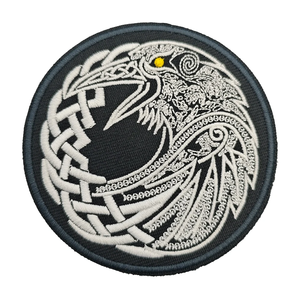 Viking Raven Embroidered Patch, Norse Odin Symbol Celtic Knot Tactical Morale Badge DIY for Backpack Cap Jacket Vest Clothing