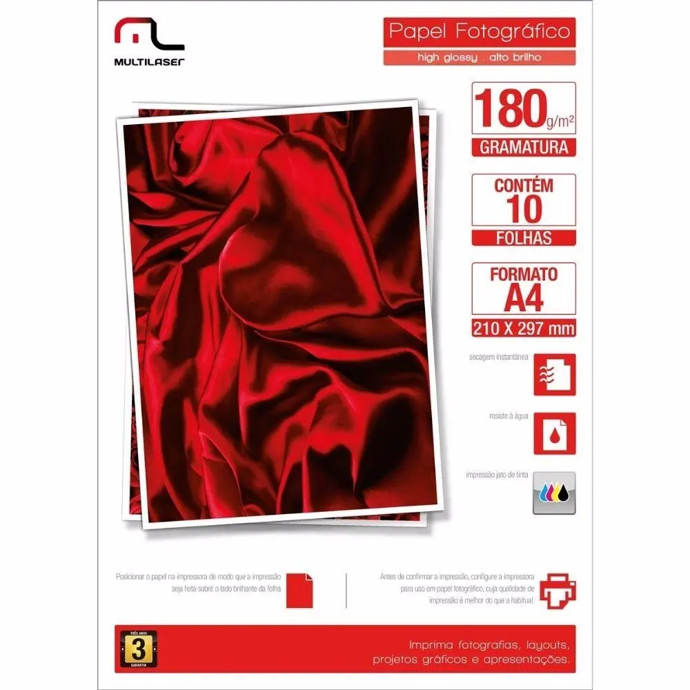 Glossy A4 180G/M2 10Fls PE030 Photographic Multilaser Paper