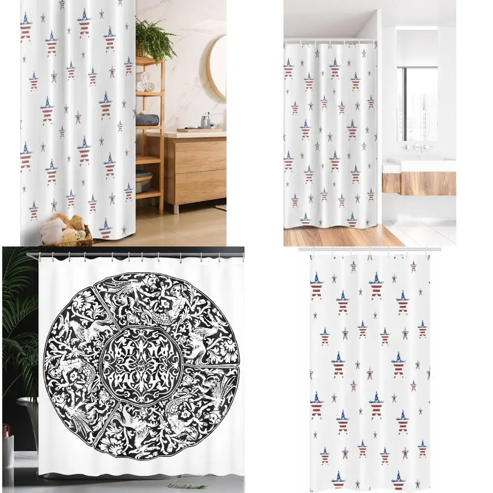 

Занавеска для душа ко Дню независимости: дизайн американского флага разбросанного звездами для патриотического декора ванной комнаты