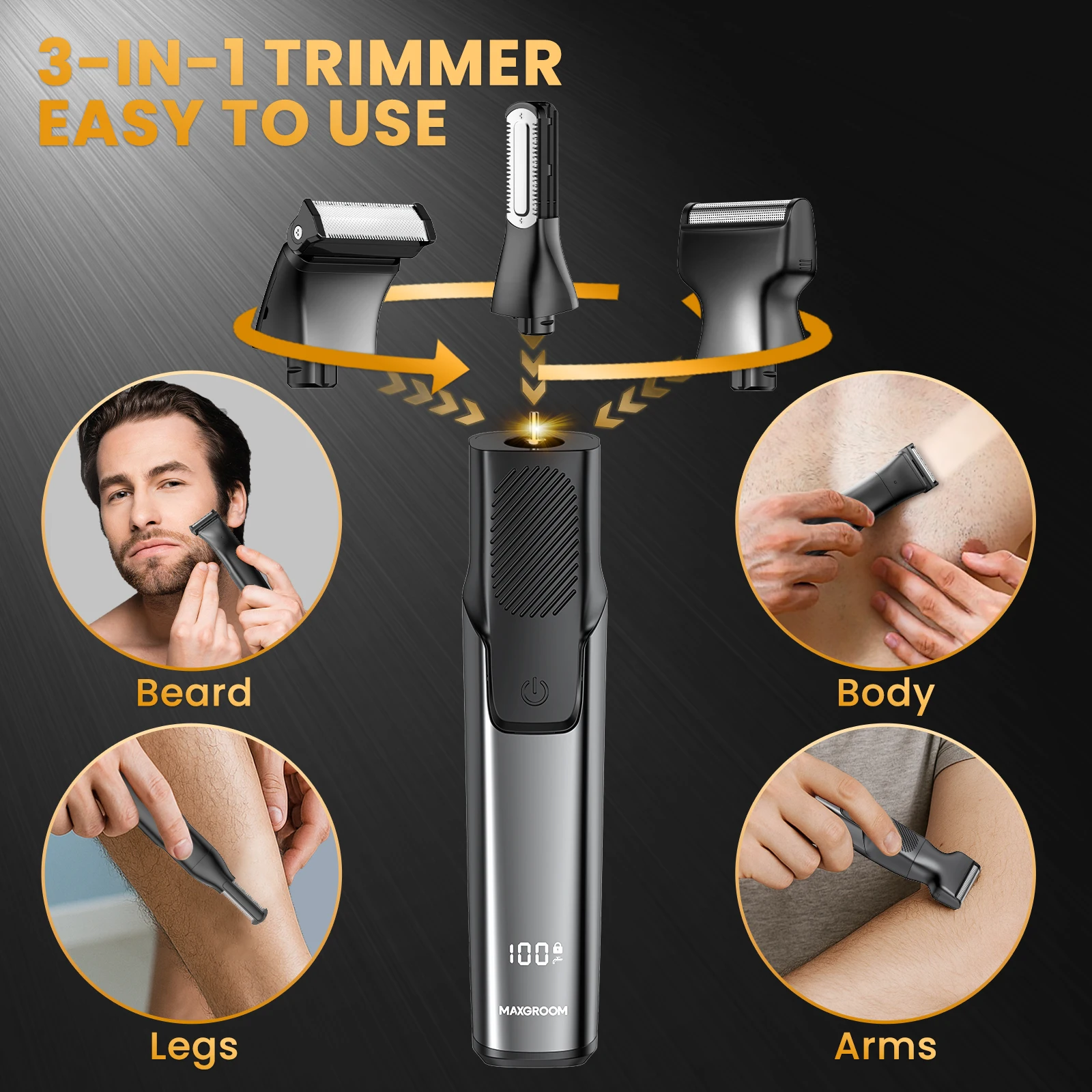 

MAXGROOM Electric Body Hair Trimmer for Men Double-Sided Blade IPX6 Waterproof Body Hair Razor for Groin Pubic Body Hair Groomer