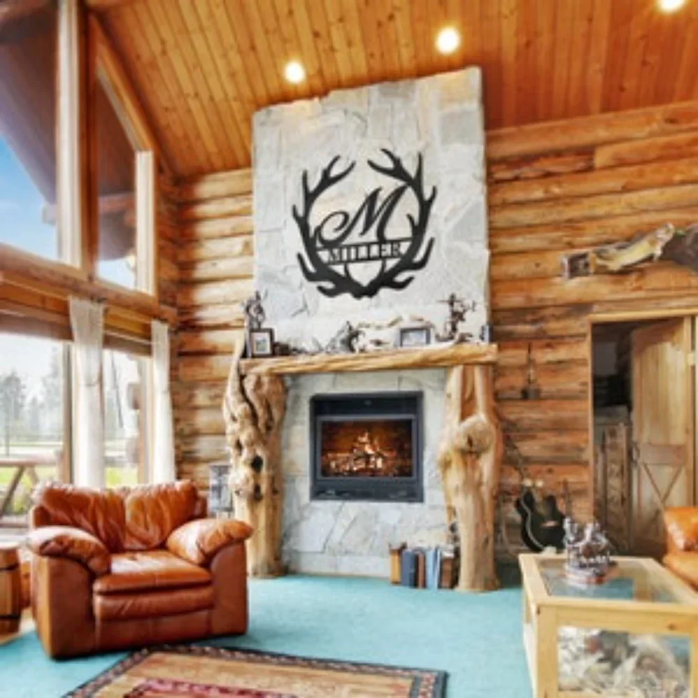 

Personalized Antler Monogram Home Decor Hunter Elk Camp Christmas Him Deer Name Metal Sign Fathers Day