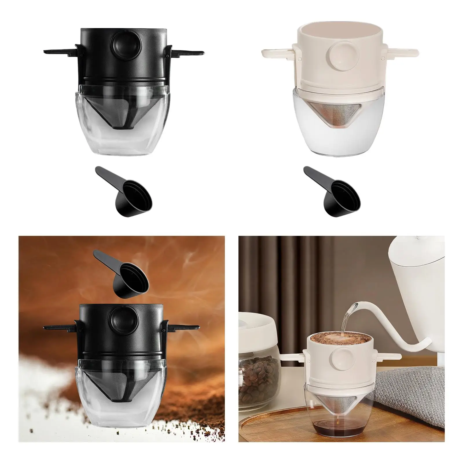Wiederverwendbares Kaffeesieb mit Löffeln, Filter-Kaffeetropfer für Reisen, Camping im Innenbereich