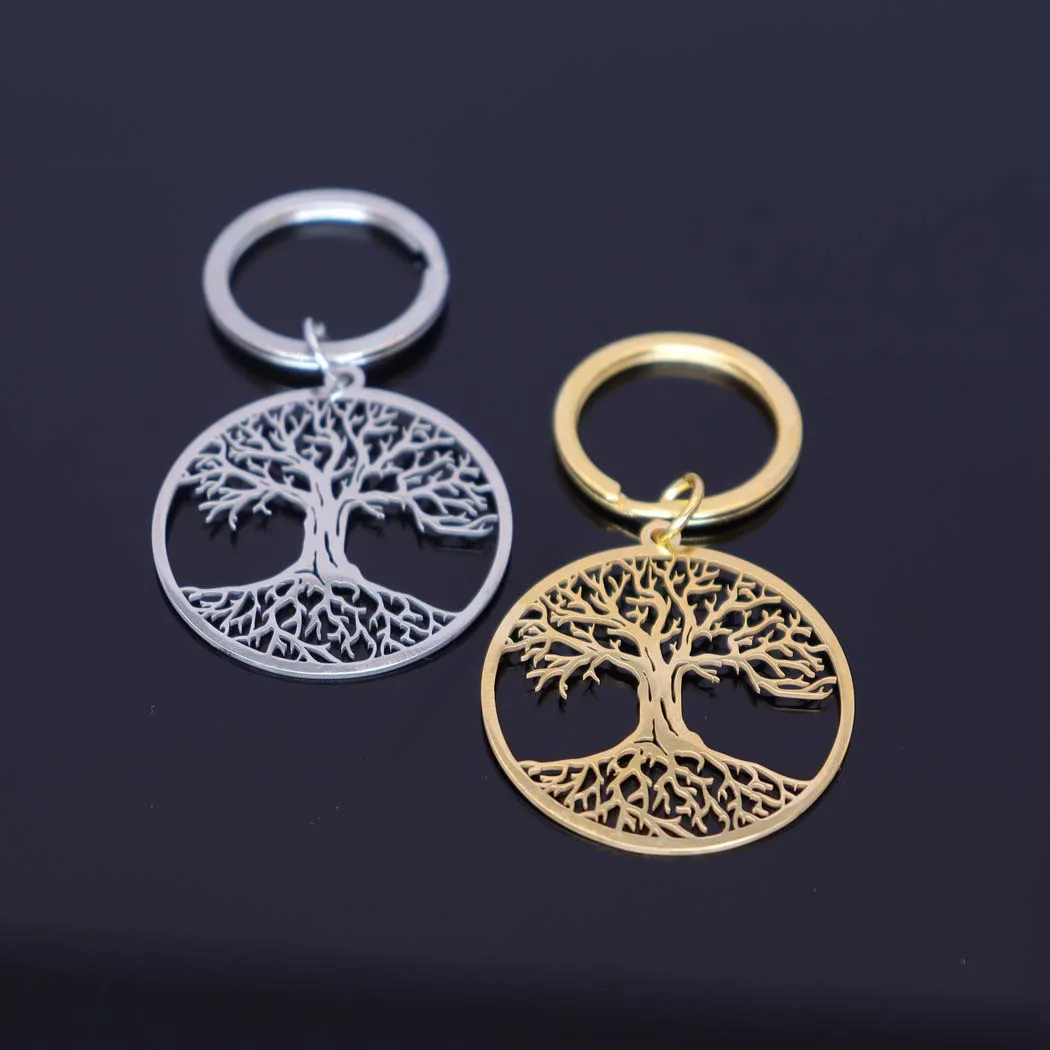 2024 New fashion stainless steel round tree of Life pendant keychain temperament everything with key chain men\'s and women\'s acc