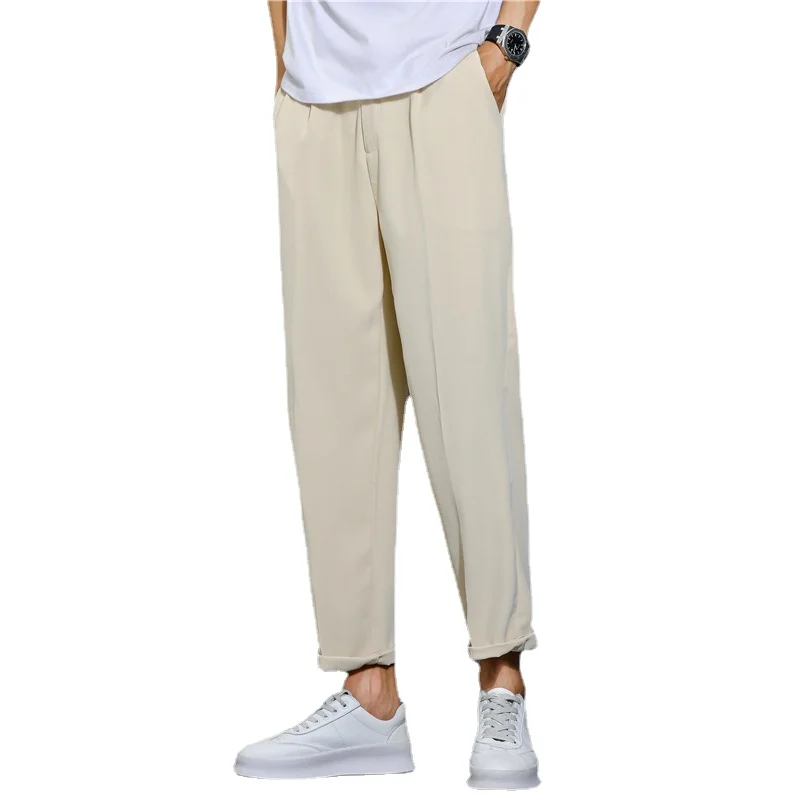 2023 Summer Men's Trousers Cotton Linen Fashion Casual Pants Solid Color  Loose Shorts