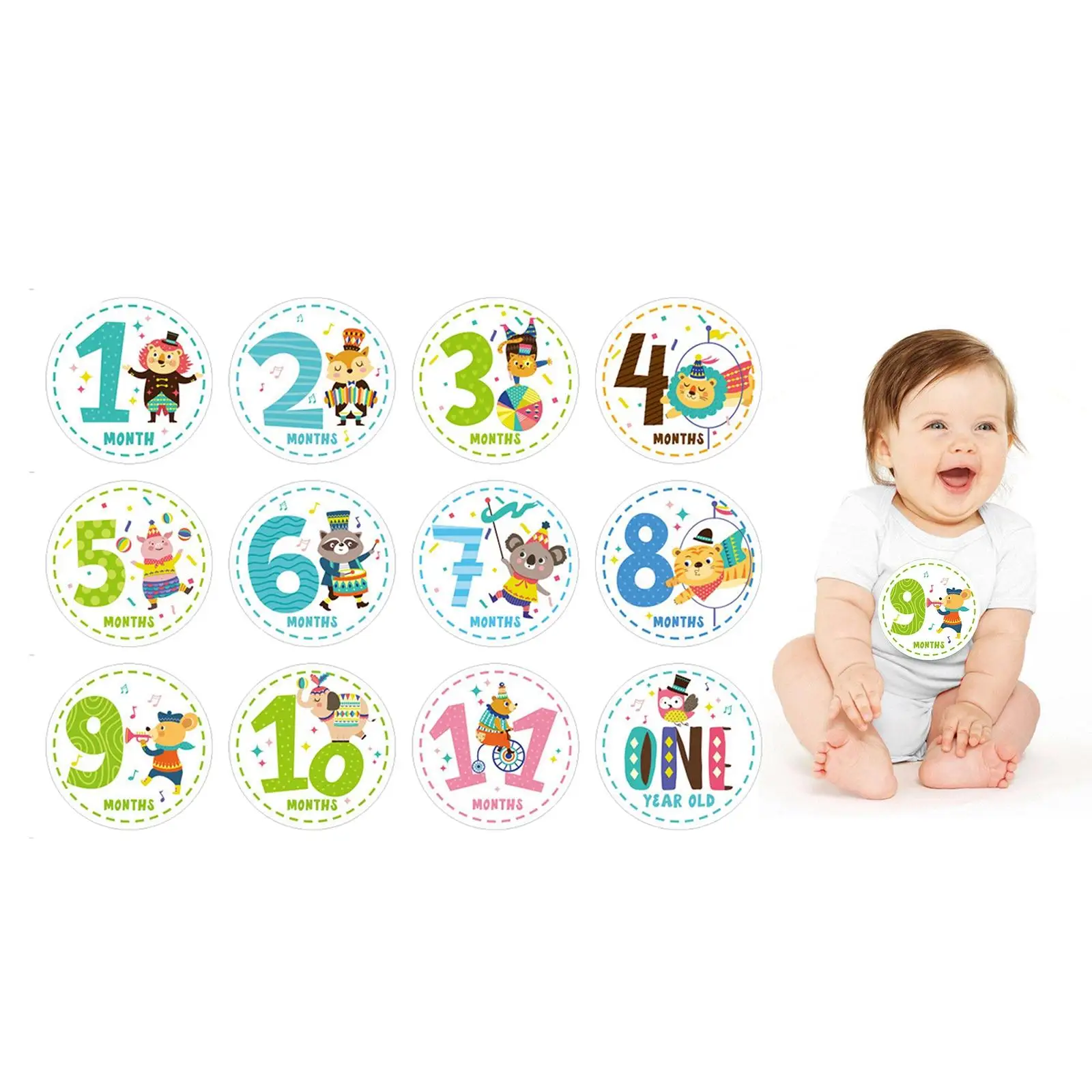 12x Baby Milestone Sticker Newborn Month Sticker Baby Monthly Stickers for Posing Props