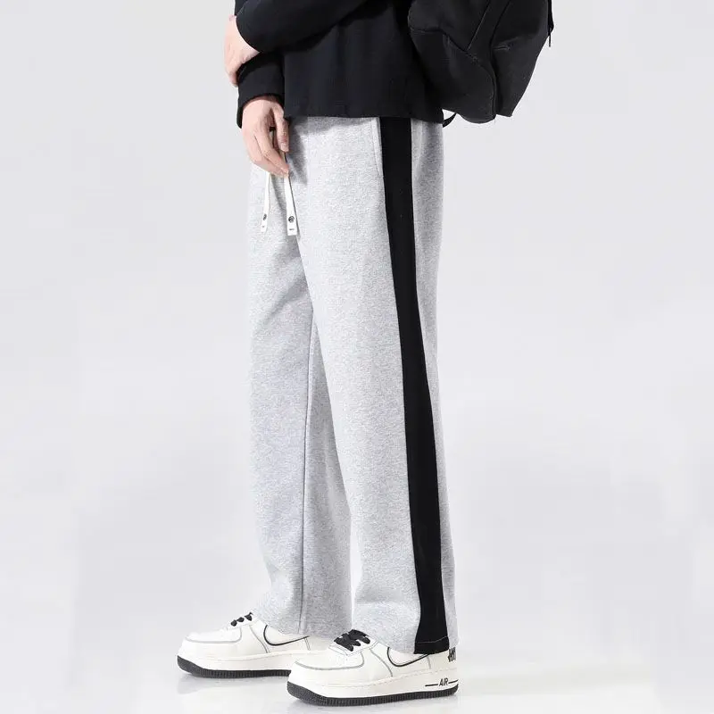 Fashion Summer Quick Drawing Loose Straight Pants Men Panelled Elastic Waist Sports Drawstring Pockets Casual Versatile Trousers