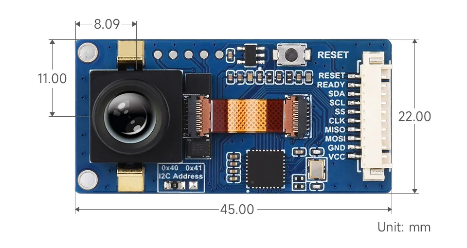 Long-wave IR Thermal Imaging Camera Module, 80 × 62 Pixels IR Array, Motion Detection,SPI And I2C Interfaces,44°/90° FOV Version