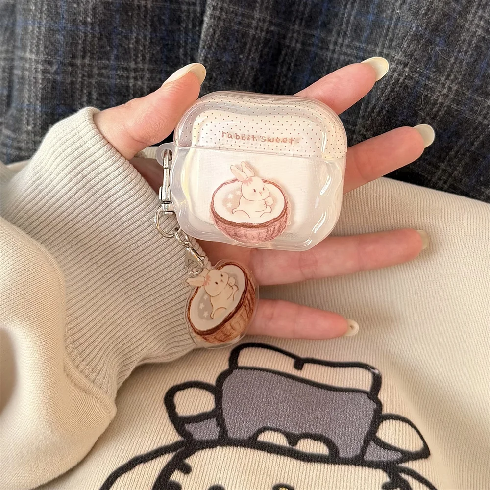 

Korean INS simple polka dot rabbit cute earphone case shockproof cover for Apple Airpods 4 3 2 cover Pro 2 Pro 3 Fundas Cases