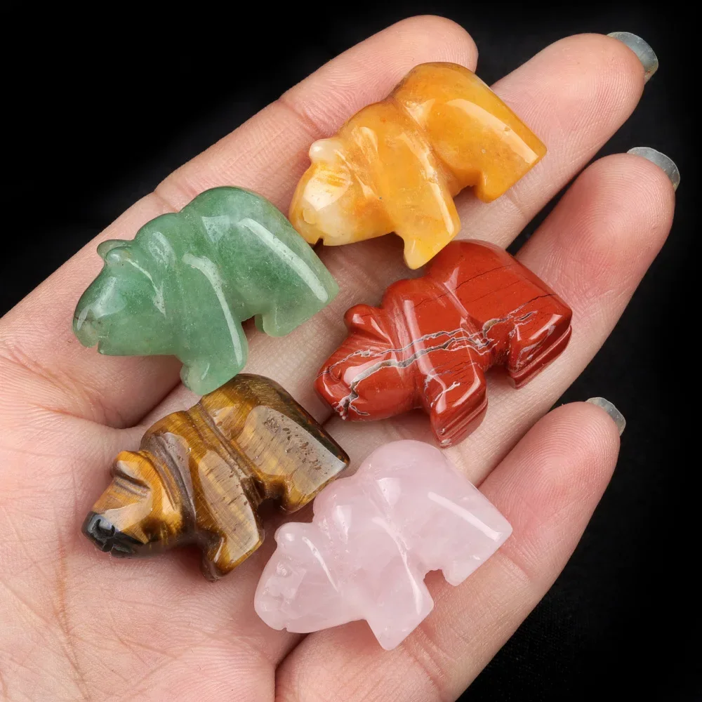 1 Inch Mini Size Natural Chakra Quartz Obsidian Ornaments Crystal Reiki Healing Polar Bear Statue Animal Figurine Home Decor