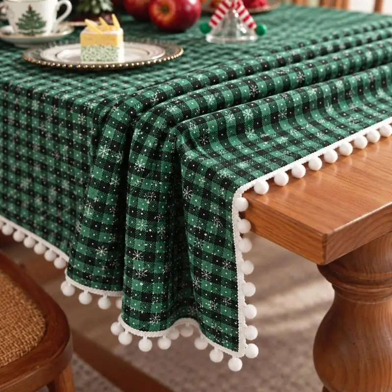 Christmas Dining Tablecloth with Decorative Trim and Wipe-Clean Care for Everyday Meals and Holiday Event 87HA