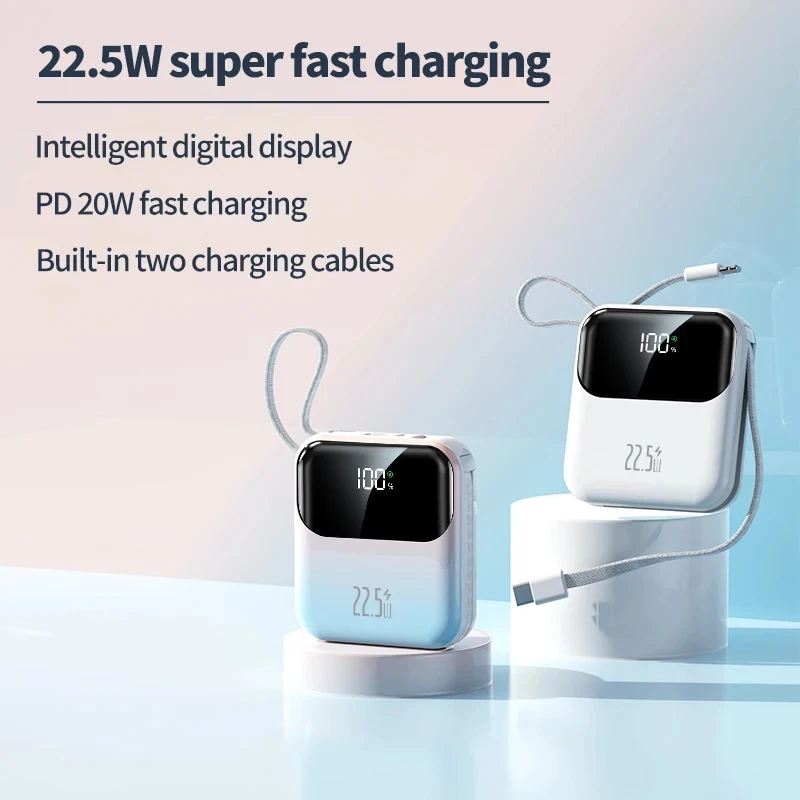 

Portable Power Bank with Built-in Cable, Mini Power Bank, 10000mAh, 120W, Super Fast Charging, Compact, New