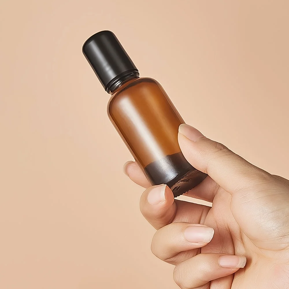 5/10/15/20/30/50/100ML Amber Roller Bottle Glass Refillable Essential Oil Perfume Bottles Roll on Vials Empty Sample Containers