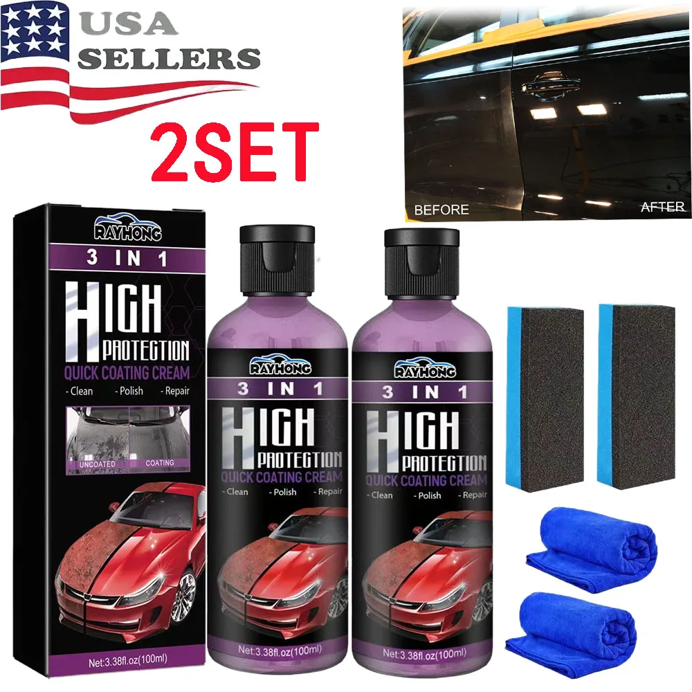 

2 компл. 3 в 1 паста для автомобильного покрытия, очиститель для ремонта царапин, многофункциональный восстановитель краски, быстрый керамический нано-спрей, хрустальное покрытие
