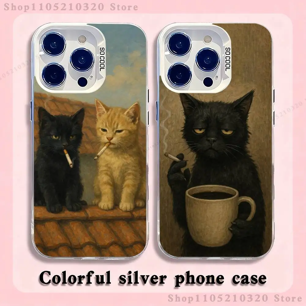 

Stylish Cat Smoking Pattern Phone Case For iPhone 17,16,15,14,13,12,11,Pro,Max,Plus,E,Air,Mini White Tpu Cover
