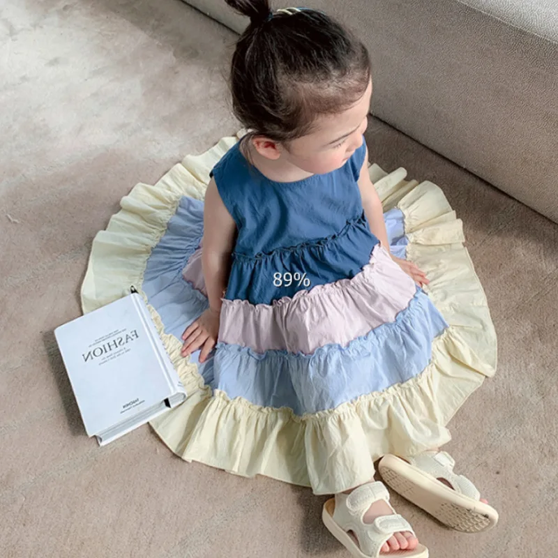 Girls Dress Rainbow Gradient Sleeveless Vest Dress 26 Summer New Fashionable Childrens Clothing