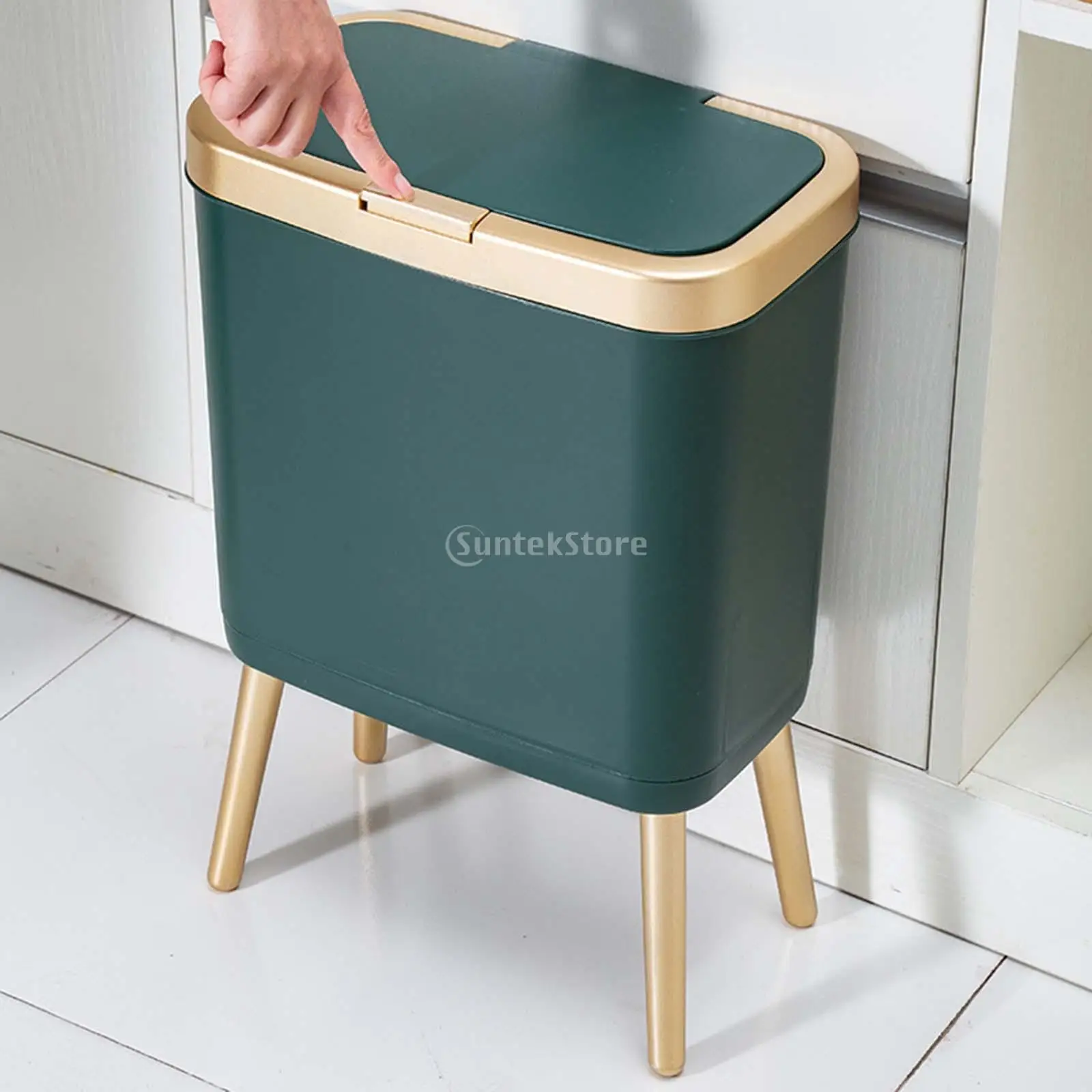 Large-capacity Kitchen Standing Trash Can Garbage Can Rubbish Bin 12/15L Food Waste Bin for Kitchen Living Room Outdoor