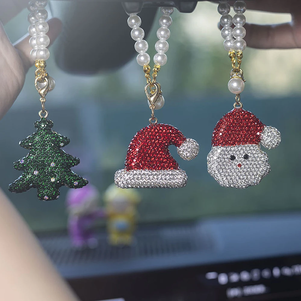 

Подвеска на зеркало заднего вида Санта-Клауса, инкрустация австрийскими стразами, подвеска на елку, рождественский подарок, украшение автомобиля