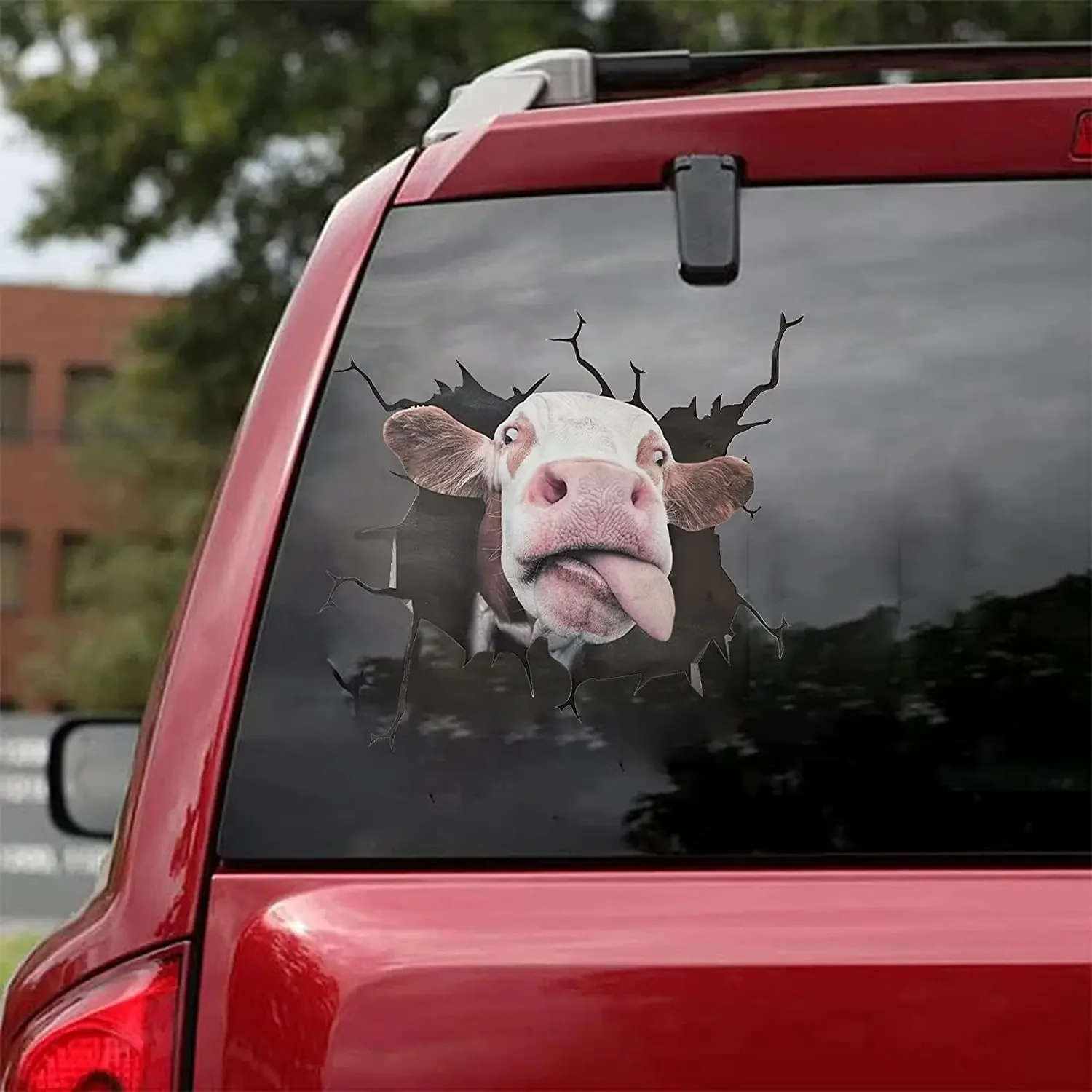 Cow Crack Car Sticker,3D Simulation Pet Stickers, Funny Removable Art Decals Decoration for Indoor Outdoor Wall Paste