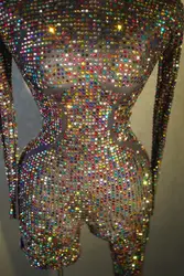 Sparkly  Rhinestones Jumpsuit Long Sleeve Women Sexy Stretchy Performance Dance Costume Nightclub Singer Show Stage Wear