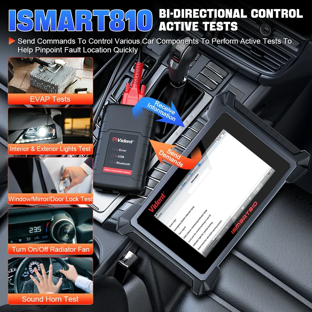 VIDENT ISMART810  Car Diagnostic Tool ECU Coding Key Programming  Bluetooth DoIP&CAN FD Scanner Active Test 40 Resets