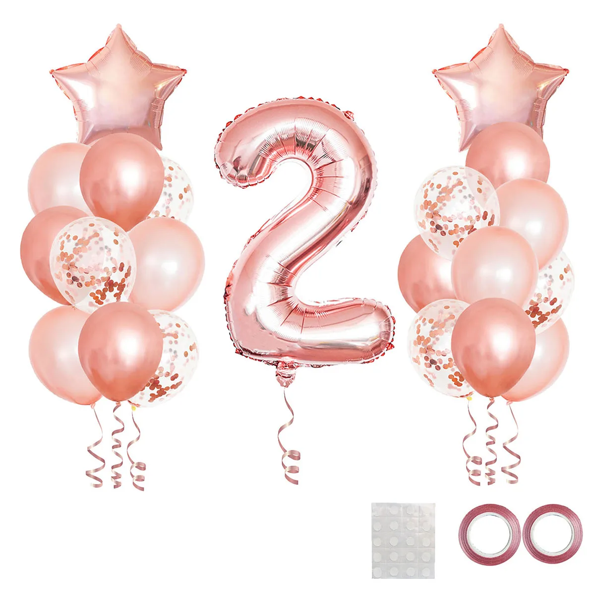 24pcs Rose Gold Balloons 2nd Birthday Party Decorations, 2 Two Year Old Baby Girl Second Birthday Decor Anniversar