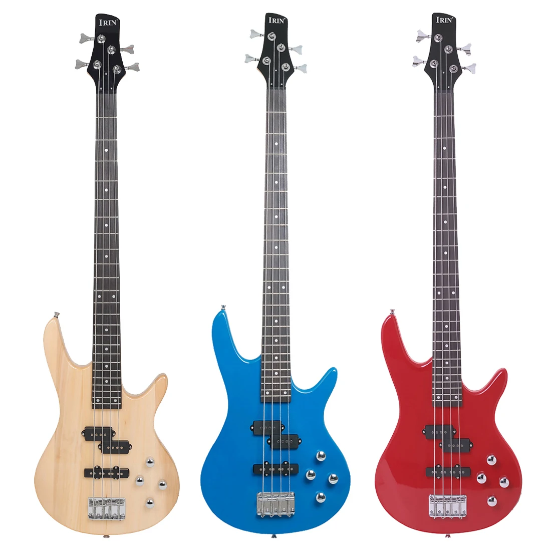 6pcs Cheap Wholesale Seven Colors to Choose From OEM 4 String 24 Fine Silk Wutong Wood Electric Bass Guitar