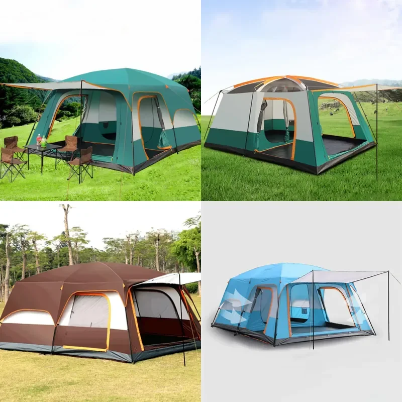 Large Family Camping Tent 5-8-12 Person 2 Bedroom 1 Living Room Rainproof Outdoor Indoor Leisure Camp Tent 3 Sizes