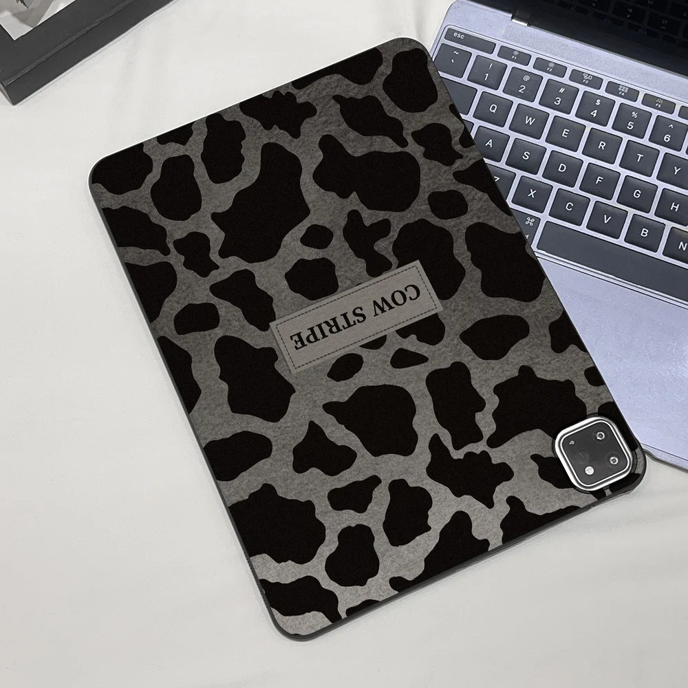 Aesthetic Black Cow Pattern Straight Edge Matte Tablet Case For Samsung Galaxy Tab S9 S10 S11 S12 Ultra S12 Plus A9 A11 Cover