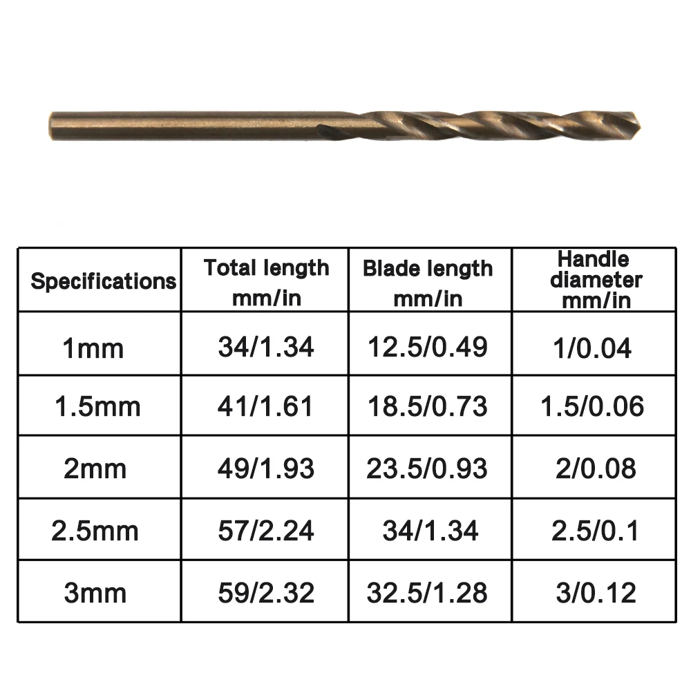 1-3mm roast yellow High speed steel fully ground straight handle twist drill 1pc mini electric hole drilling tool accessory