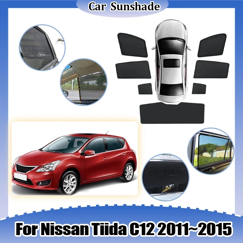 

Для Nissan Tiida C12 хэтчбек 2011-2015: Солнцезащитный козырек, теплоизоляция, защита от УФ-лучей, сетчатые шторки для боковых окон, аксессуары для конфиденциальности в автомобиле