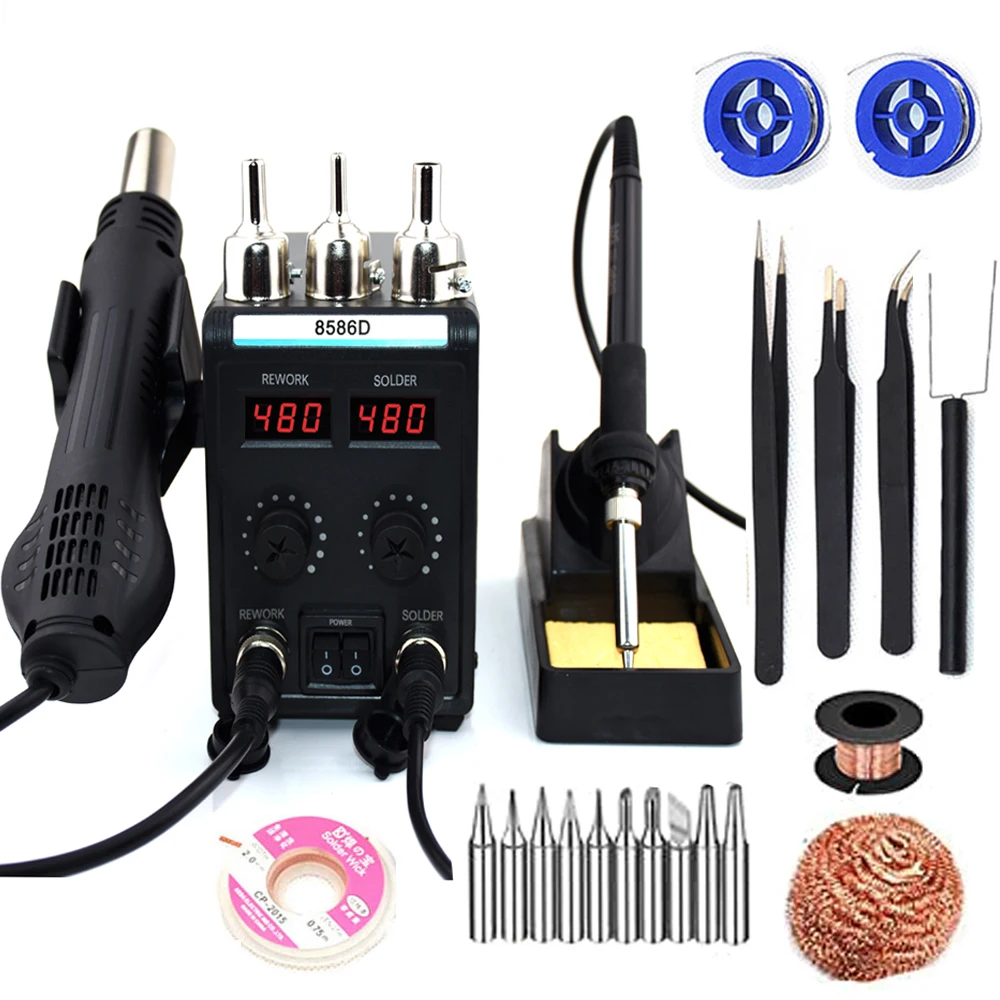 8586D Soldering Station 750W Double Digital Display Electric Soldering Iron Hot Air Heat Gun Upgraded 8586