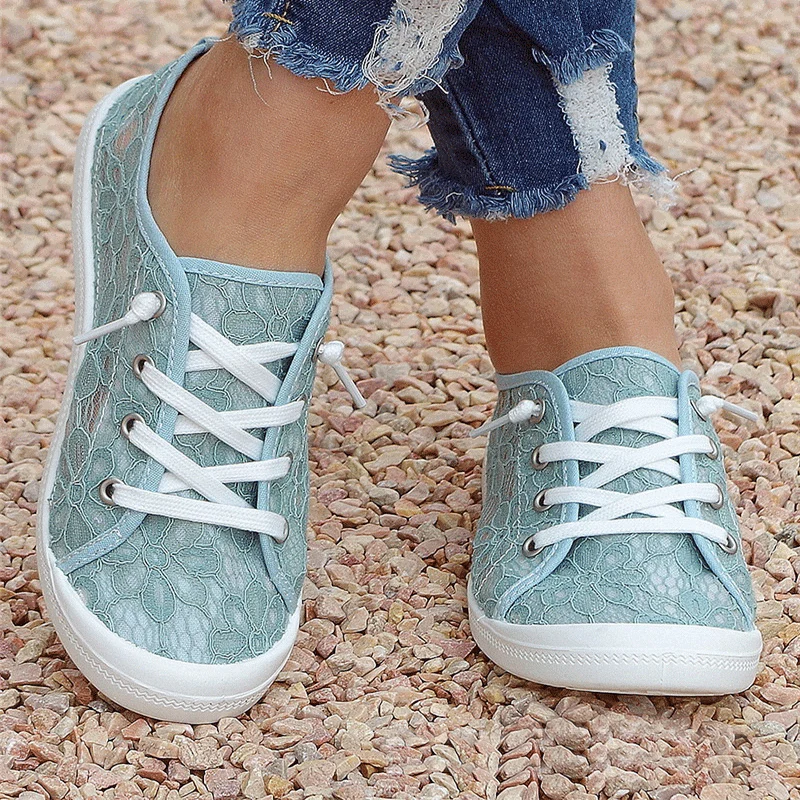 2022 Zomer Schoenen Fashion Kant Platte Ademend Vrouwen Sneakers Vrouwelijke Lace-Up Casual Comforty Mesh Sport Schoenen Zapatillas Mujer